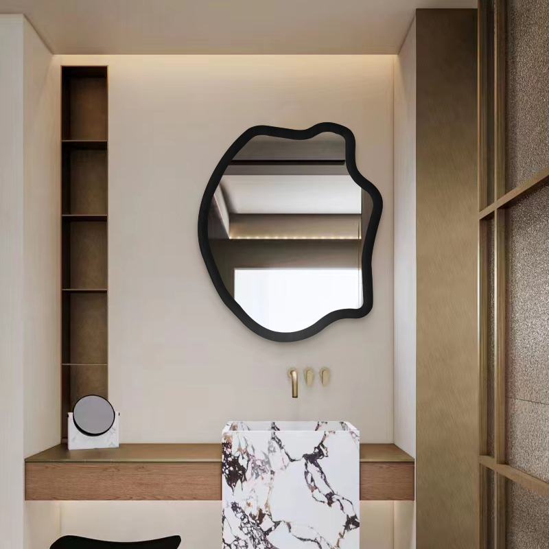 新中式复古不规则装饰镜法式浴室化妆镜家用简约壁挂异形梳妆镜子