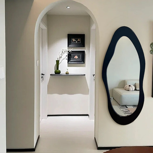 北欧异形设计全身镜客厅玄关壁挂氛围灯装 简约卧室穿衣镜 饰镜法式