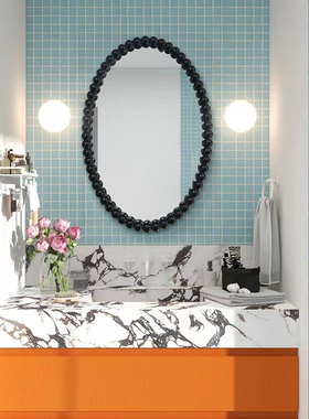 奶油风卫生间壁挂黑色异形浴室镜智能除雾可定制卧室LED化妆镜子