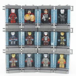 格纳库展示盒子超级英雄钢铁侠复仇者联盟场景拼装积木小人仔玩具