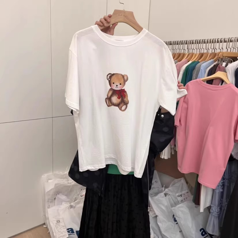 现韩国东大门代购2025夏季DOHWAJI-a卡通小熊减龄休闲短袖T恤