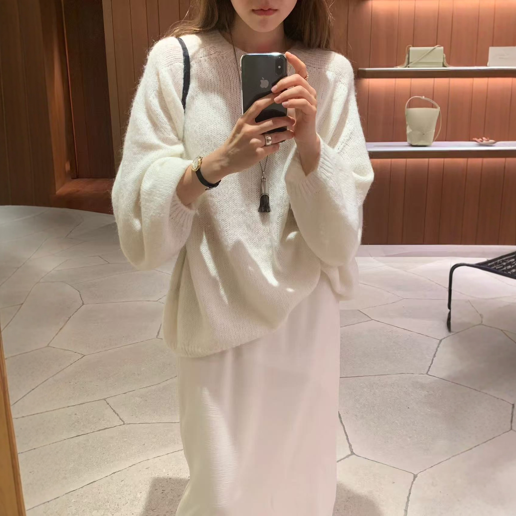 现 韩国东大门代购2025秋季OUNCE-a舒适柔软圆领领套头针织衫毛衣