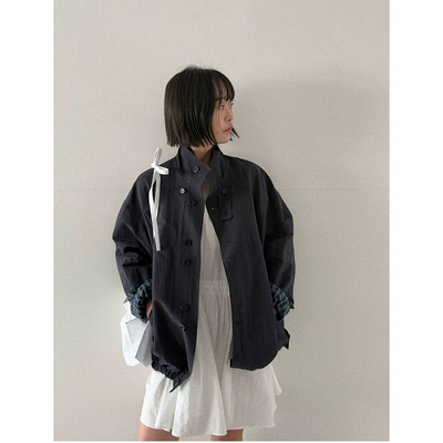 实拍 韩国东大门代购2025秋季OLI SEOUL -a休闲立领风衣 夹克外套