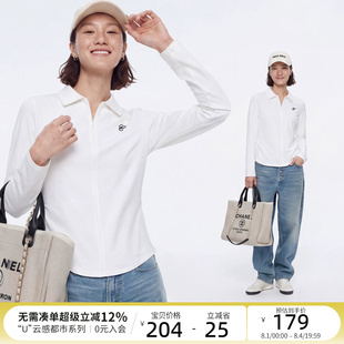 CLOUDSPACE【Polo软弹小白衣】半拉链长袖女T恤2026秋翻领短上衣