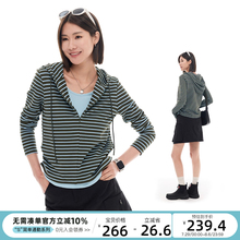 CLOUDSPACE【蓝海卫衣】撞色条纹半拉链卫衣女2025秋休闲连帽上衣