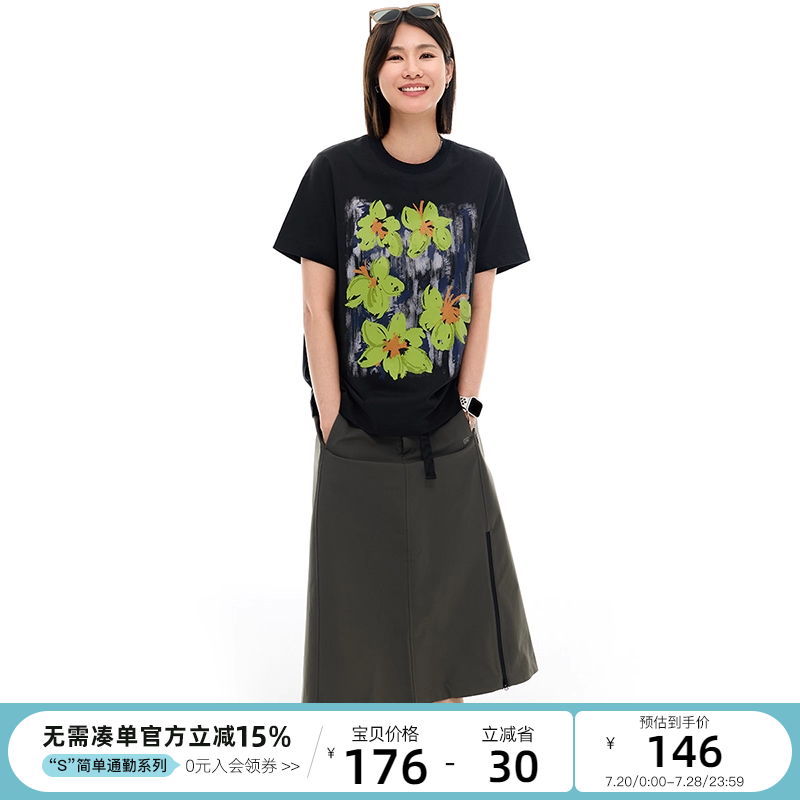 CLOUDSPACE【莫奈花园】手绘印花插肩袖T恤女2025夏宽