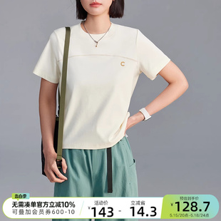 拼缝t恤 索罗娜凉感正肩短款 t恤2024夏季 女 CLOUDSPACE 新款 短袖