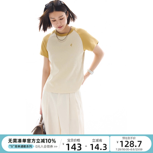 罗纹针织T恤女短袖 CLOUDSPACE 简约拼色插肩袖 美式 2025夏 拼色t