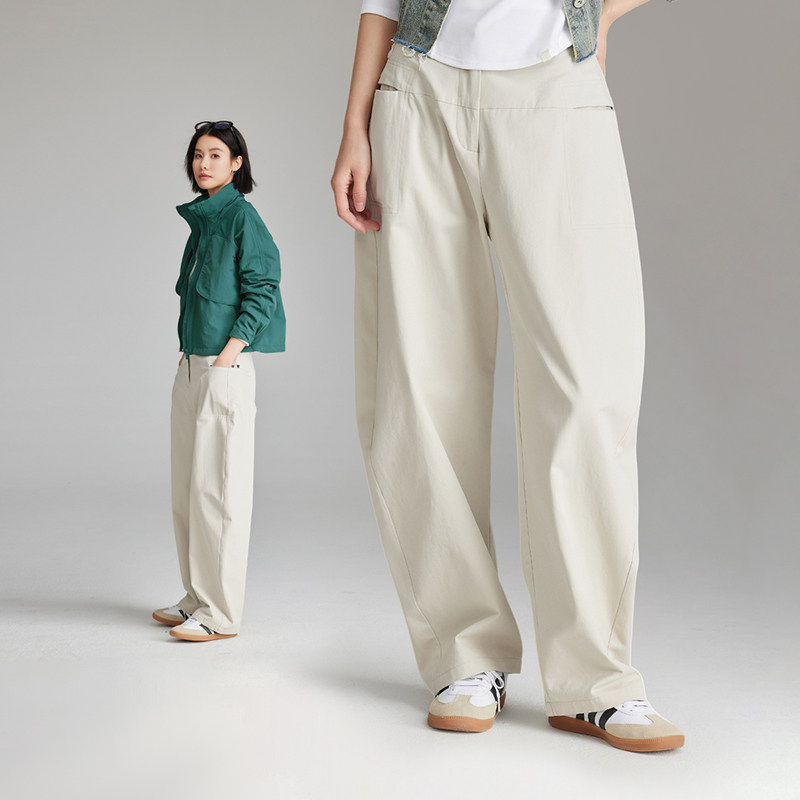 CLOUDSPACE【气球裤】全棉宽松弧形阔腿裤春季休闲百搭米杏