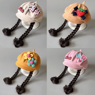 儿童帽子春秋棒球帽宝宝鸭舌帽女童假发帽公主画家八角帽可爱秋冬