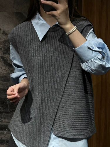 26秋冬新款100%纯羊毛针织不规则洋气宽松圆领马甲女纯色坎肩背心