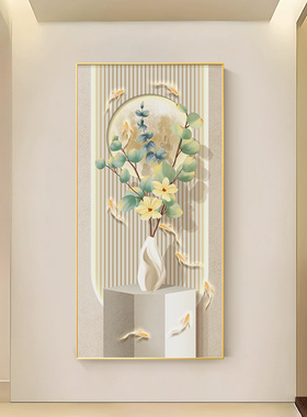 奶油风玄关装饰画北欧小清新走廊过道壁画现代简约入户正对门挂画