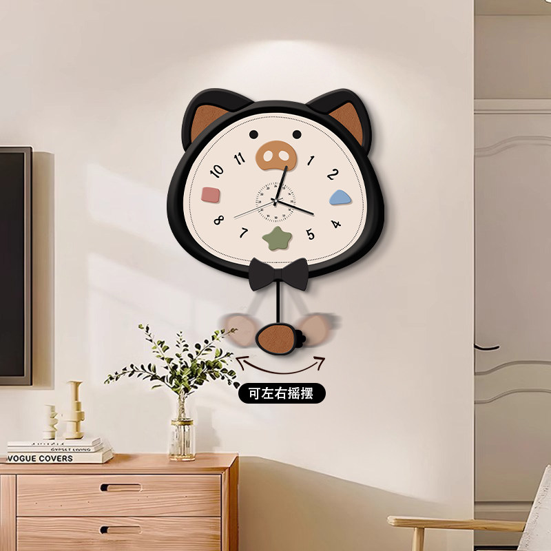 2025新款客厅挂钟家用卡通小猪饭厅时钟挂墙网红创意静音摇摆钟表,家居饰品,挂钟,淘宝优惠券,粉丝福利购,淘宝优惠卷