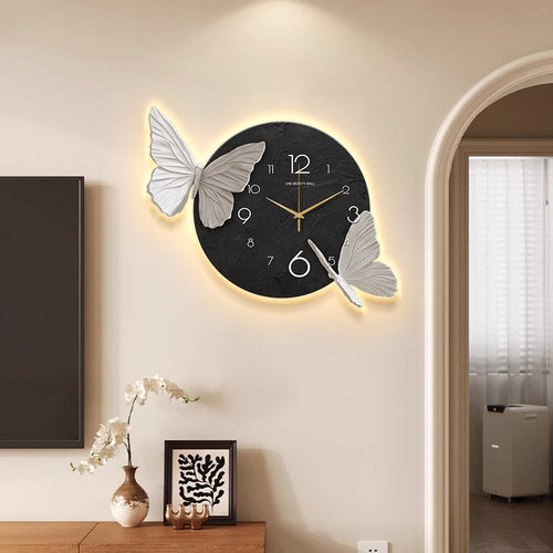 2025新款蝴蝶艺术挂钟钟表画北欧风客厅家用卧室餐厅静音挂墙时钟