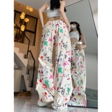 Z2509-P58炸街涂鸦彩色卡通印花工装裤2024新款宽松阔腿休闲裤A，男装休闲裤，电商C233B