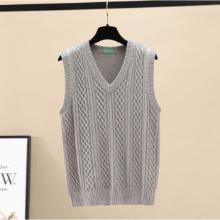 26年春秋v领针织马甲扭绳套头女毛衣背心扭麻花纯色通勤无袖 坎肩