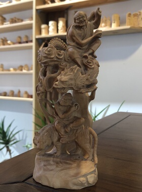 奇木手作·黄杨木雕刻降龙伏虎罗汉装饰品实木神像摆件工艺品送礼