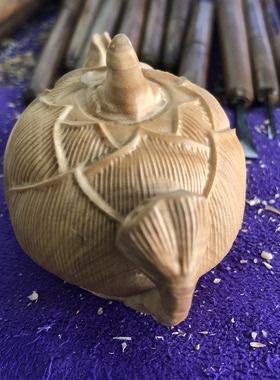 奇木手作·乐清非遗黄杨木雕青蛙荷趣摆件手把件莲花壶茶壶实木