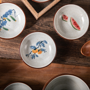 釉下彩陶瓷餐具家用小中式茶点碟圆口菜碟子水墨画高档复古餐具碟