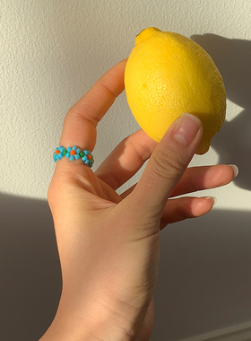 Monote 韩国ylyl戒指蓝色小众设计可爱活泼日韩系百搭叠戴指环