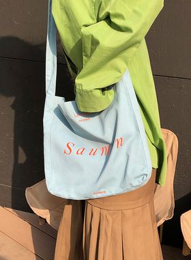 Monote小众原创字母单肩斜跨帆布包日韩百搭ins日常旅行撞色包袋