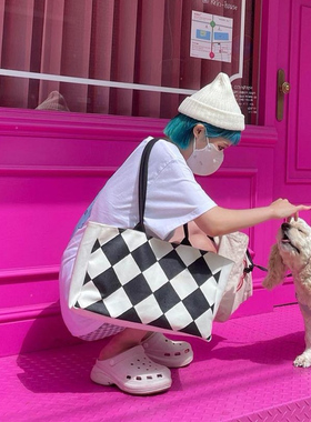 Monote韩国正品YAHN小众ins棋盘格托特包百搭休闲日常大包单肩包