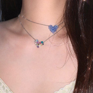 Monote正品小众ins韩国swingset心形串珠可爱叠戴项链礼物颈链