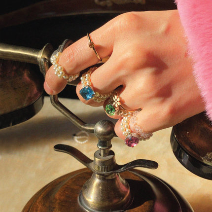 虞书欣小森林同款韩国正品ylyl小众水晶珍珠可爱指环个性串珠戒指