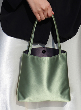 Monote韩国Granny bag复古缎面小众设计百搭手提包购物袋