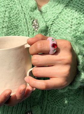 Monote韩国yly戒指艺术感pope ring复古小众独特透明指环首饰