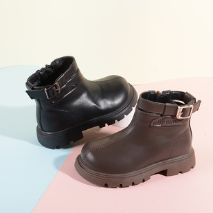 加绒保暖皮革棉鞋 软底休闲公主鞋 靴子23101 薄绒女童冬款 巴托童鞋