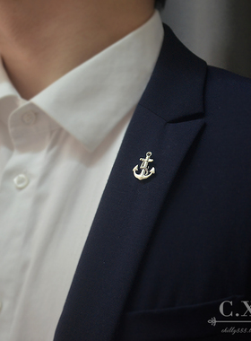 个性简约男士西服装胸针百搭海军风船锚舵未镶嵌配饰高档外套别针