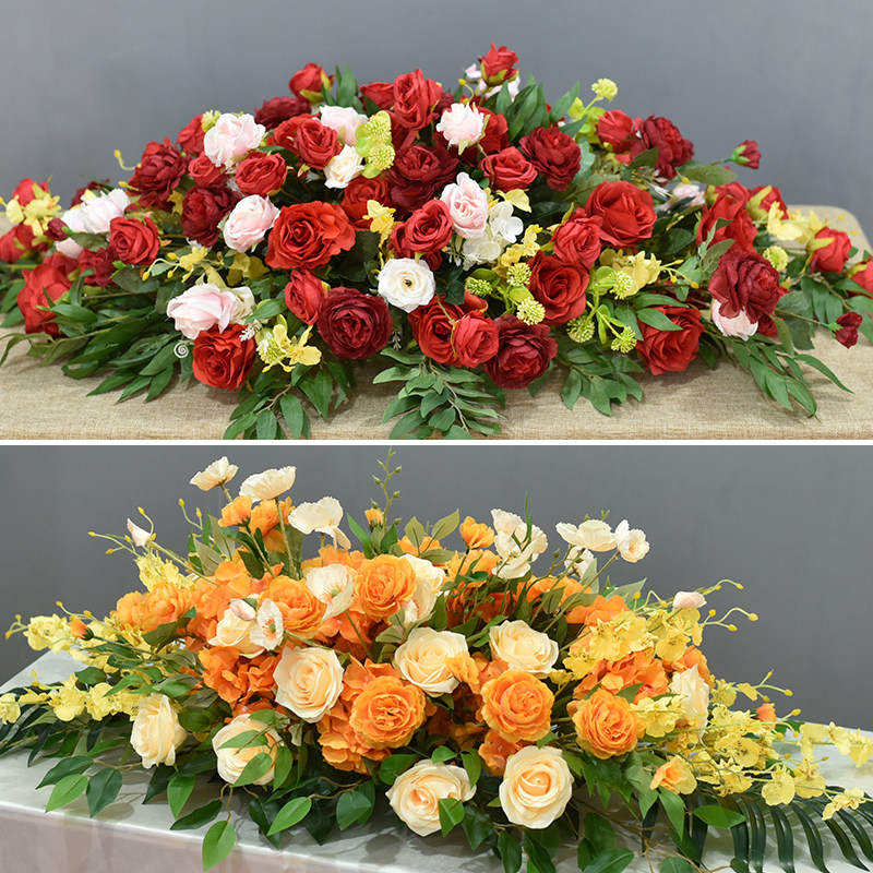 商务会议桌面摆花假花迎宾签到台装饰长桌婚庆宴会现场桌花布置