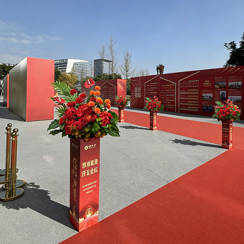 楼盘交付公司周年商业活动路引装饰立柱花球仿真花摆花签约剪彩花