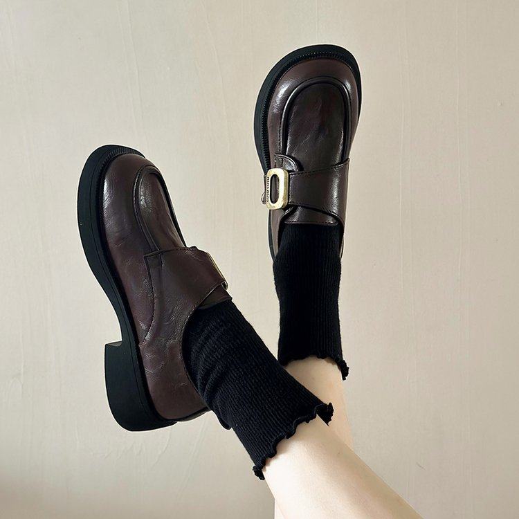 英伦风小皮鞋女2025春季新款黑色百搭单鞋jk一脚蹬软底豆豆乐福鞋
