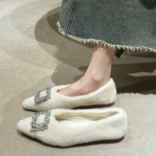 温柔小香风水钻加绒单鞋高跟鞋