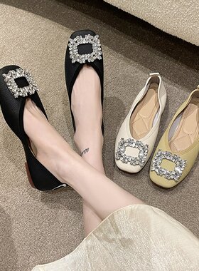 大码女鞋宽脚41一43新款水钻单鞋女软底防滑奶奶鞋42仙女豆豆鞋秋