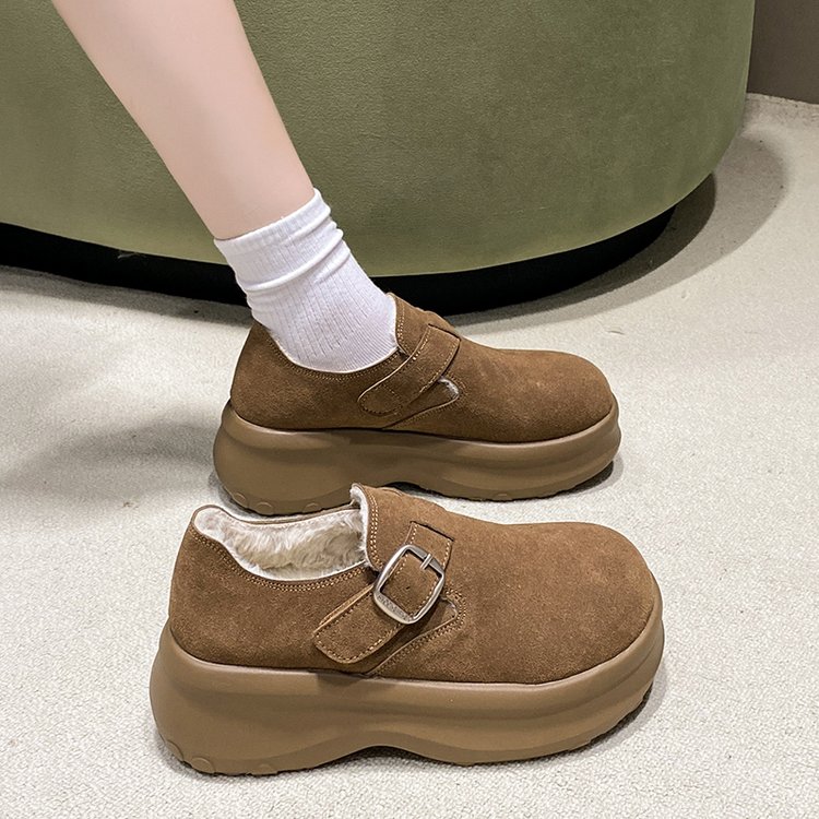 皮带扣加绒勃肯鞋女秋冬