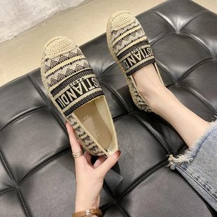 孕妇鞋 网面透气蕾丝一脚蹬懒人鞋 女平底不累脚布鞋 2023春夏渔夫鞋