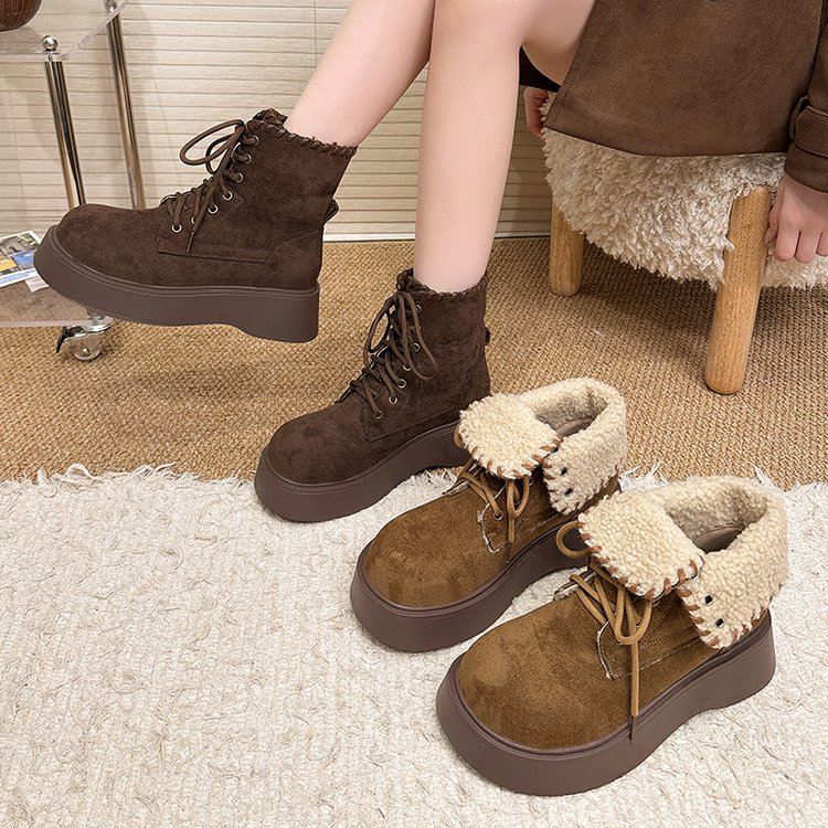 加绒厚底马丁靴女2025冬季