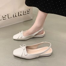 法式蝴蝶结包头凉鞋女款2025新款夏季外穿配裙子绝美平底后空单鞋