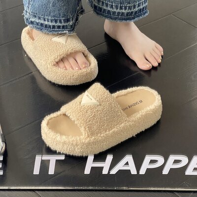 羊羔毛毛拖鞋女2025年秋冬
