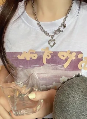 通体项链嘻哈OT女镂空不掉色爱心钛钢卫衣饰品毛衣链扣设计潮流男