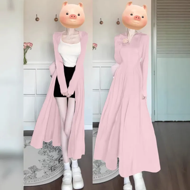 粉色防晒衣长款全身女新款防紫外线防晒裙防晒服女款罩衫开衫
