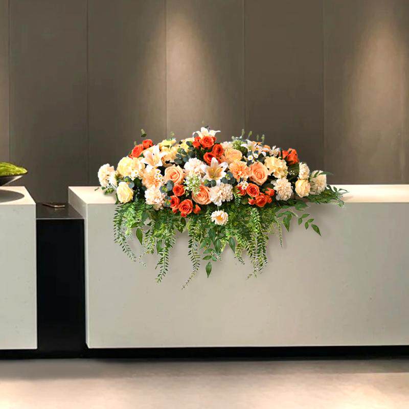 酒店公司签到前台花艺桌花仿真花轻奢高级感客厅空调上的装饰摆件