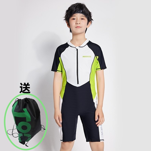 中小学生儿童男孩中大童青少年连体平角专业训练速干胖童游泳衣装
