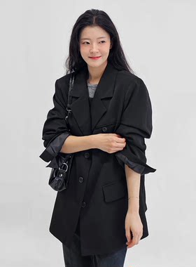 韩国代购大码女装胖mm秋装新品时尚气质纯色通勤宽松西装领外套10