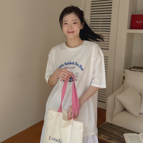 韩国特大码女装胖mm春装新品可爱卡通图案圆领宽松短袖休闲T恤402