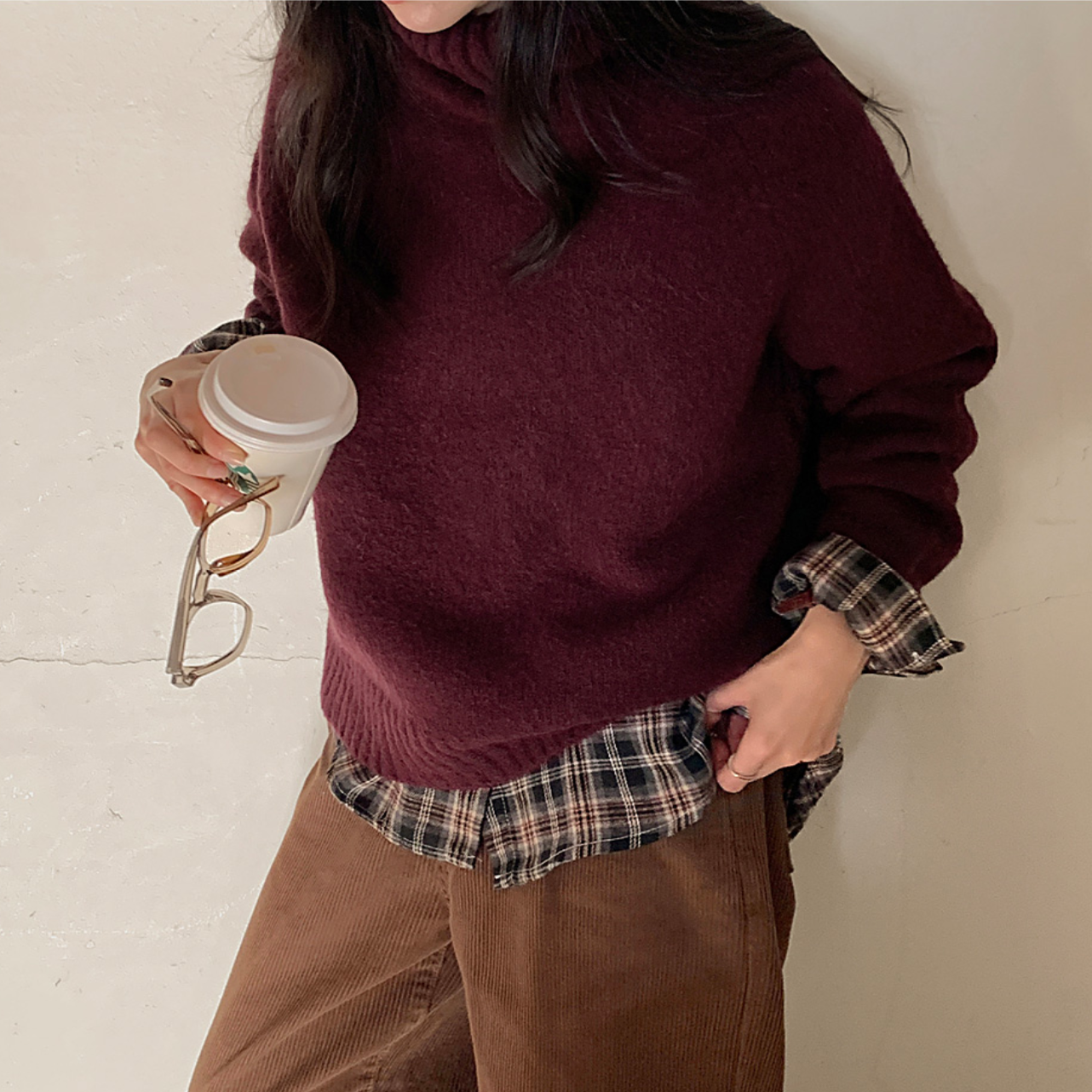 韩国代购大码女装胖mm冬装新品靓丽纯色高领宽松舒适针织毛衣1202