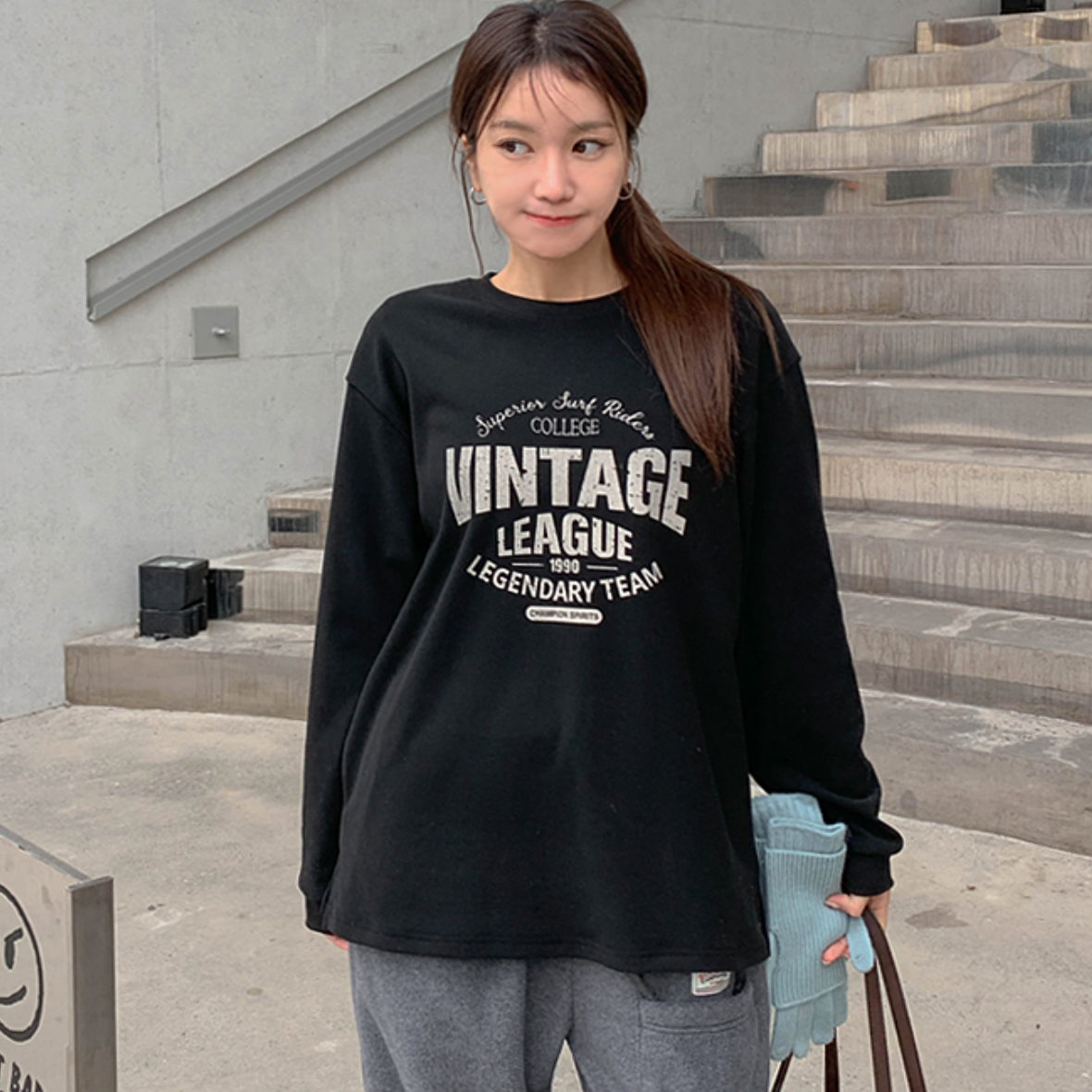 韩国大码女装胖mm冬装新品时尚字母徽标图案宽松长袖休闲T恤1219